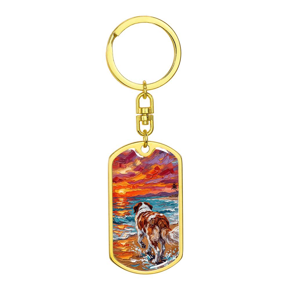 Beach Day - St Bernard Dog Tag Keychain