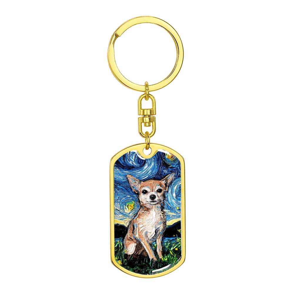 Chihuahua Starry Night Dog Tag Keychain