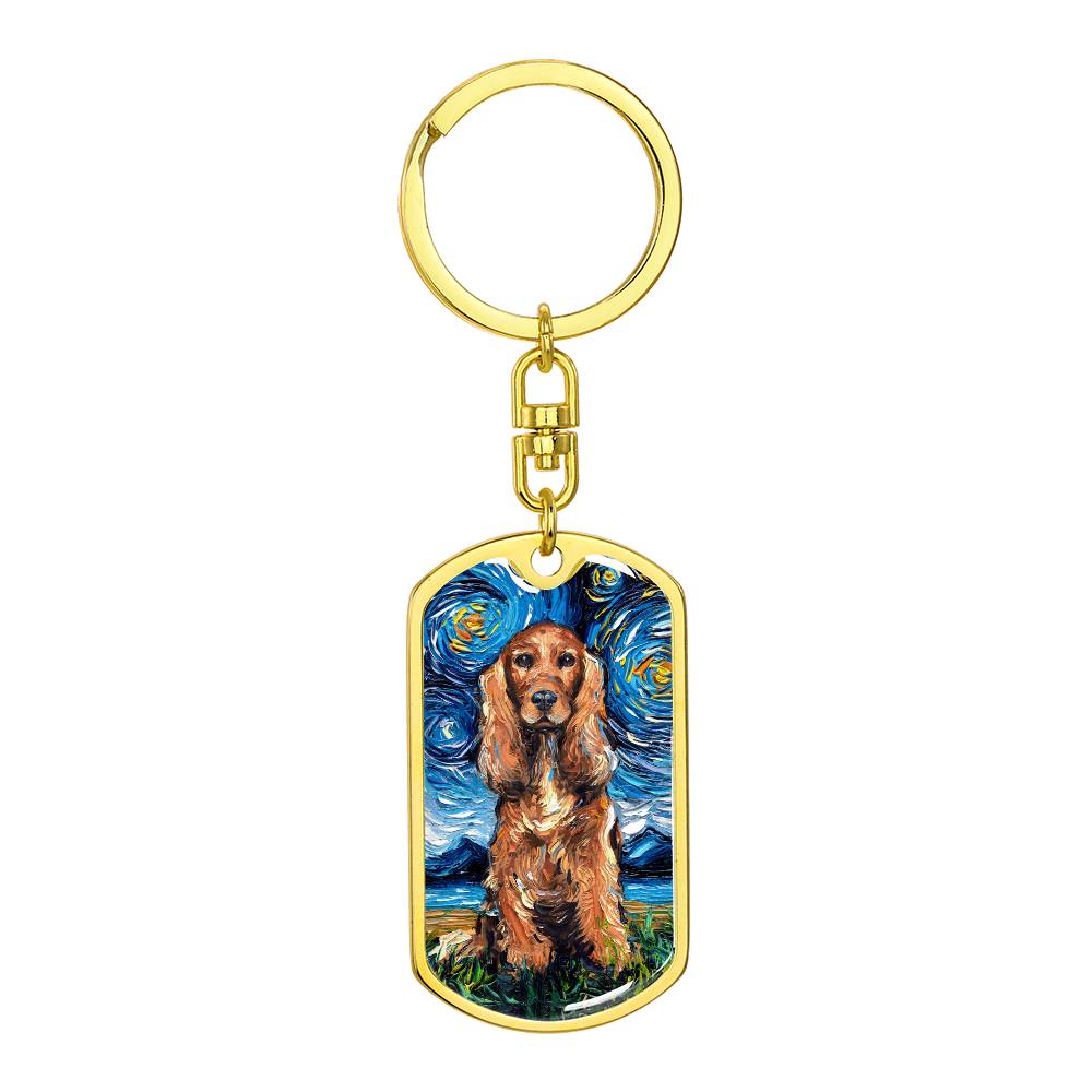 Red Cocker Spaniel Starry Night Dog Tag Keychain