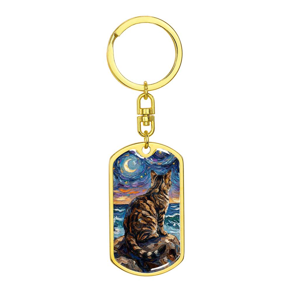 Beach Nights - Brown Tabby Cat Dog Tag Keychain