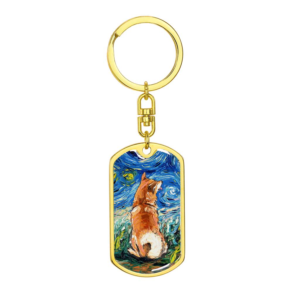 Shiba Inu Starry Night Dog Tag Keychain