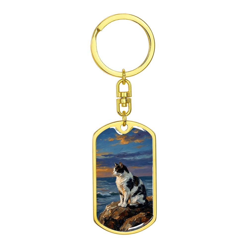 Beach Days - Black and White Magpie Cat Dog Tag Keychain