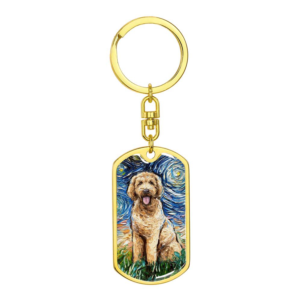 Goldendoodle Starry Night Dog Tag Keychain