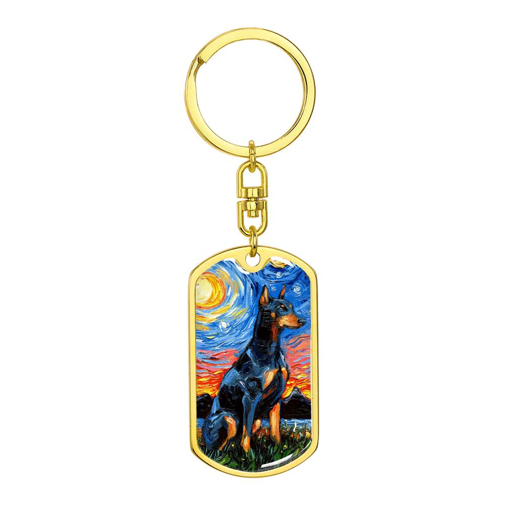 Doberman Starry Night Dog Tag Keychain
