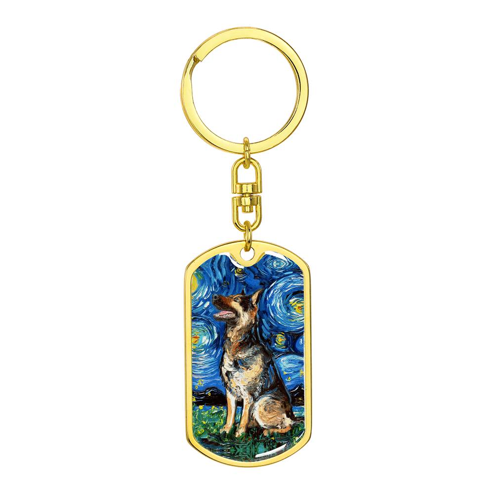 German Shepherd Starry Night Dog Tag Keychain