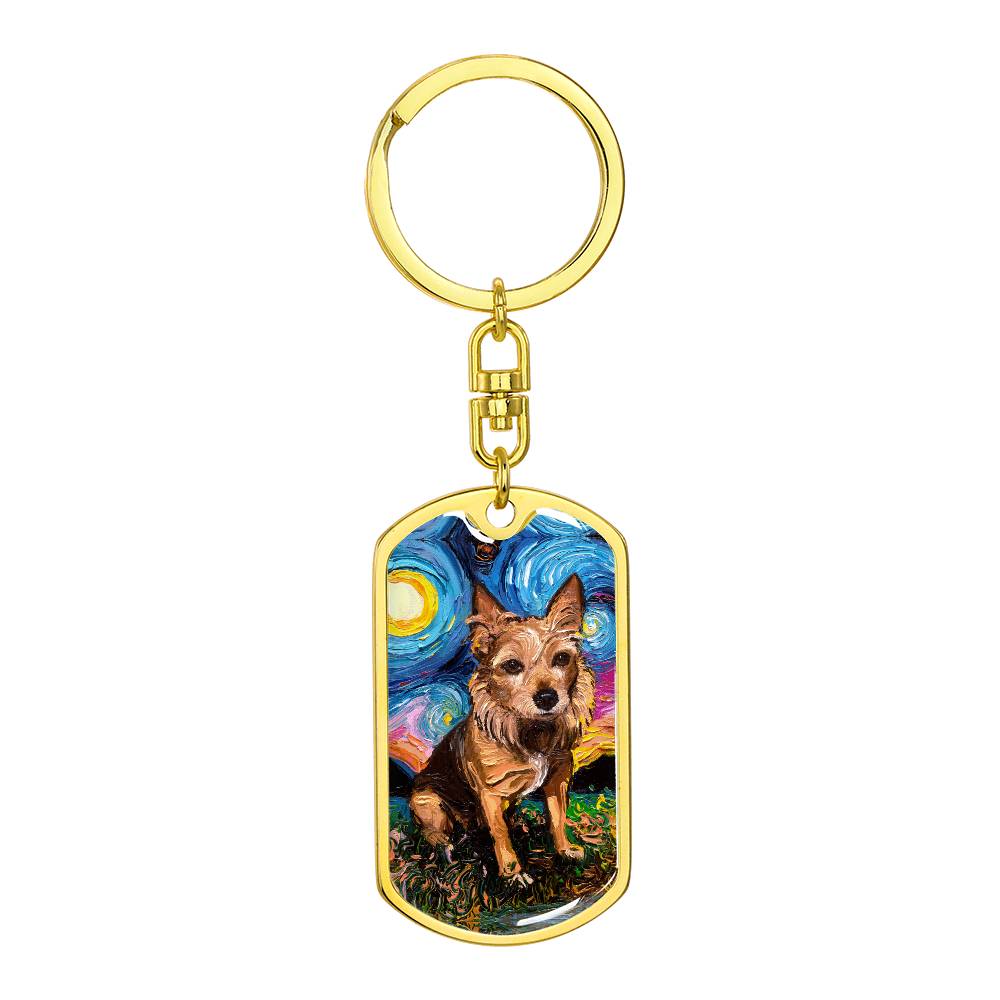 Australian Terrier Starry Night Dog Tag Keychain