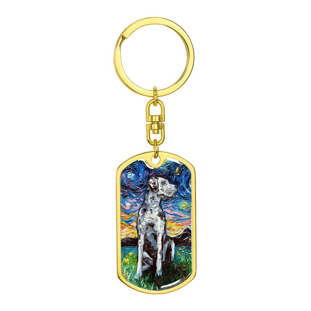 Merle Great Dane Starry Night Dog Tag Keychain
