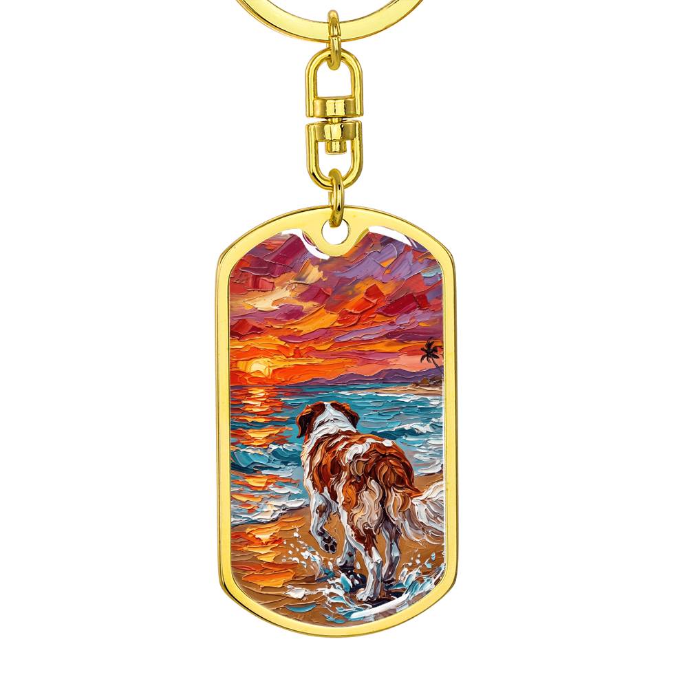 Beach Day - St Bernard Dog Tag Keychain