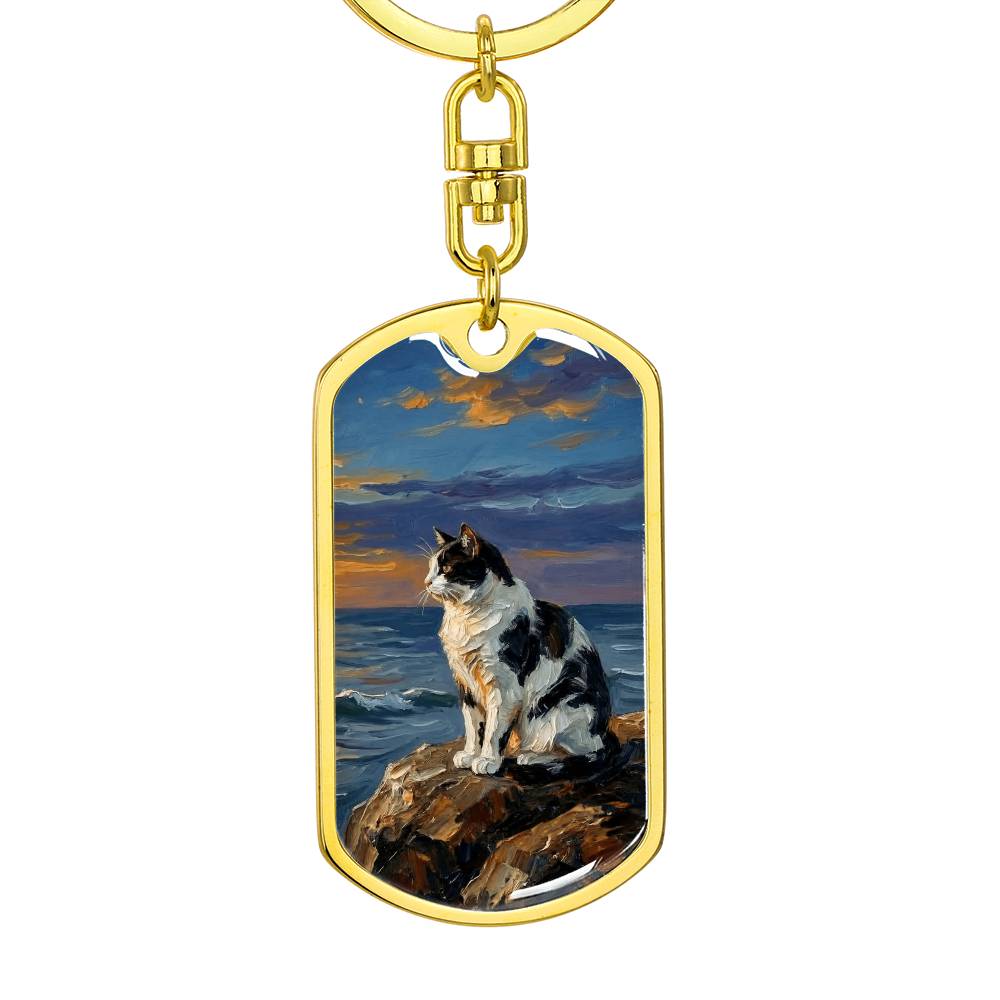 Beach Days - Black and White Magpie Cat Dog Tag Keychain