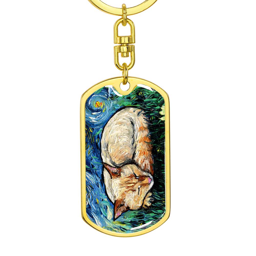 Sleeping Flame Point Siamese Dog Tag Keychain