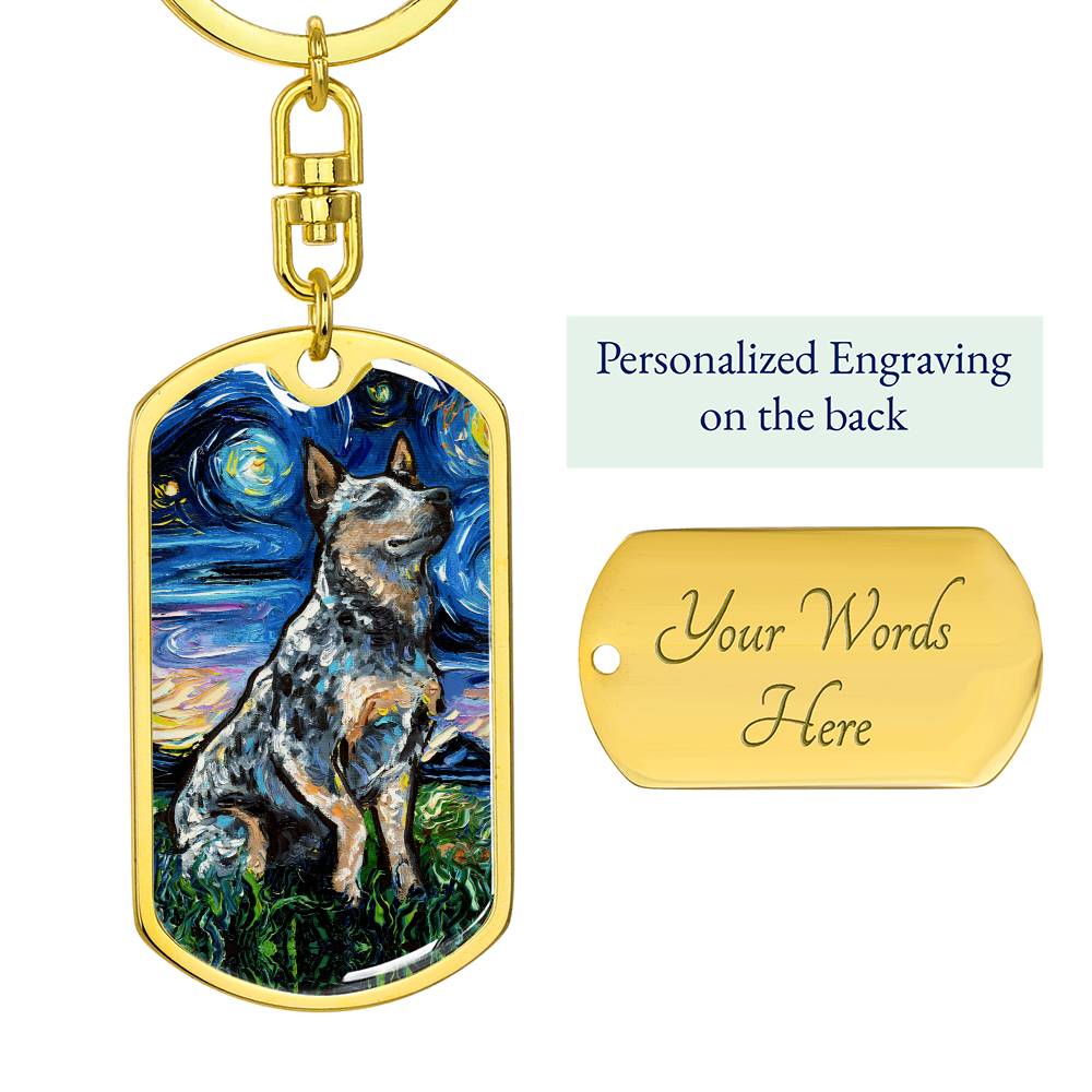 Blue Heeler Starry Night Round Keychain