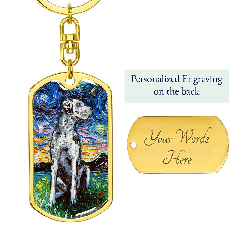 Merle Great Dane Starry Night Dog Tag Keychain