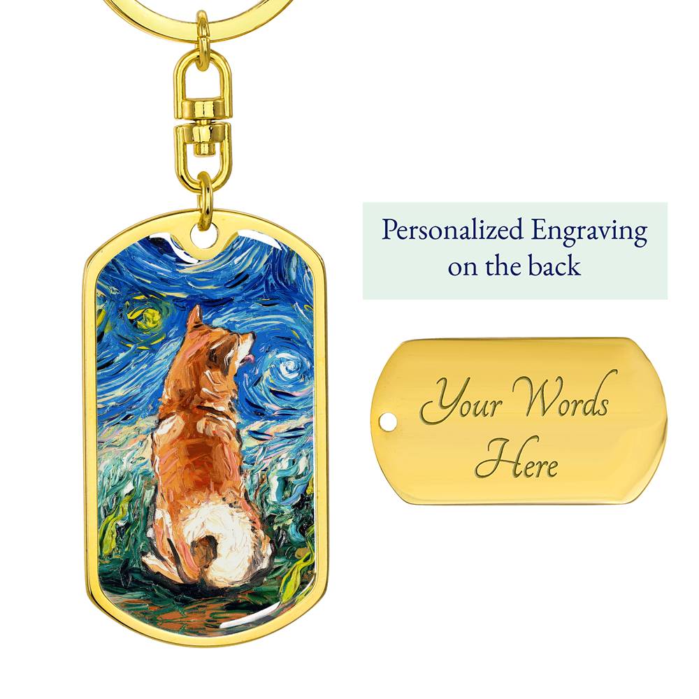 Shiba Inu Starry Night Dog Tag Keychain
