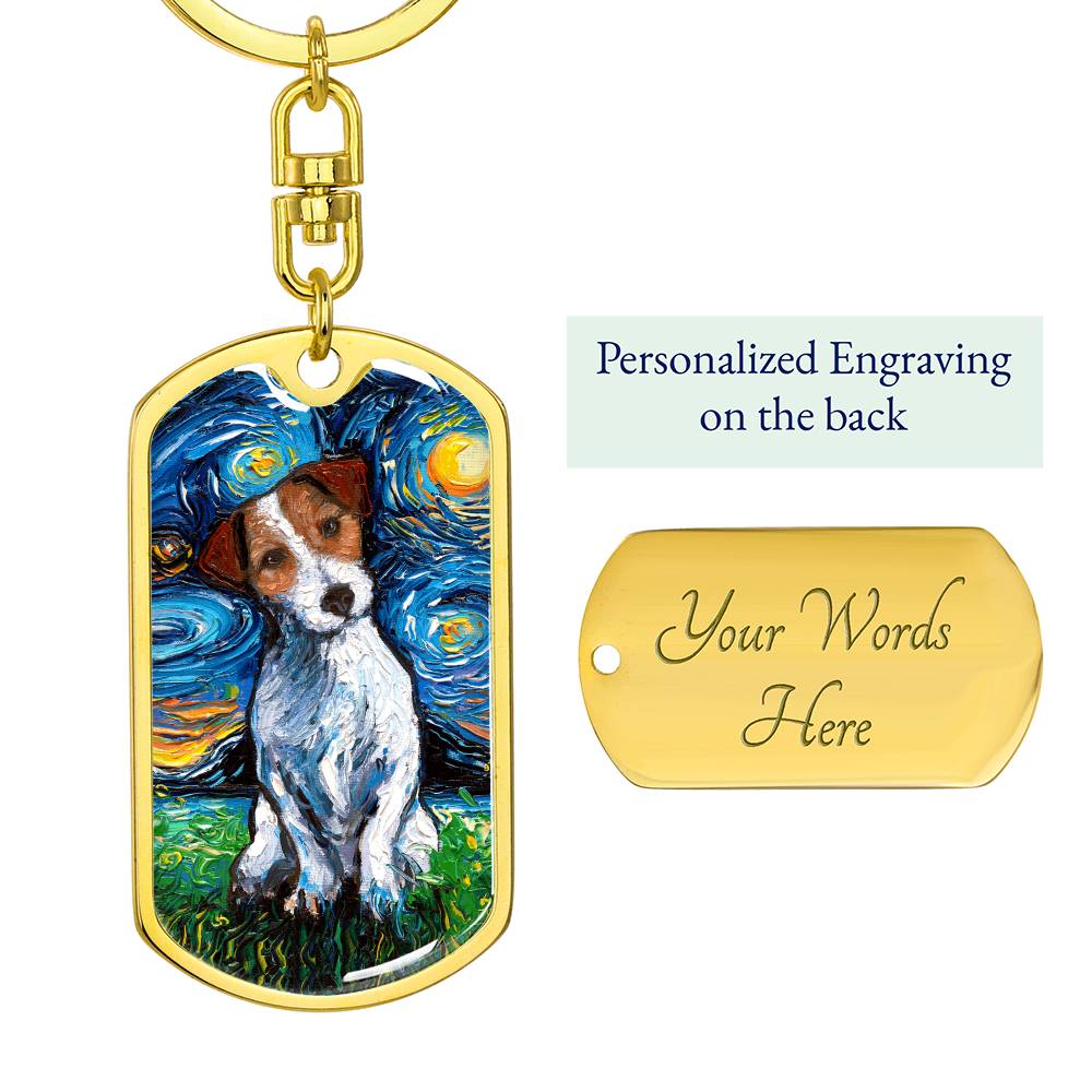 Jack Russell Terrier Starry Night Dog Tag Keychain