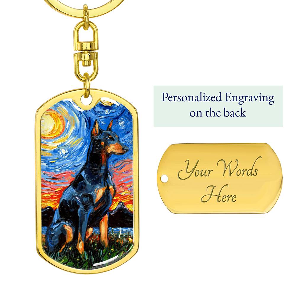 Doberman Starry Night Dog Tag Keychain