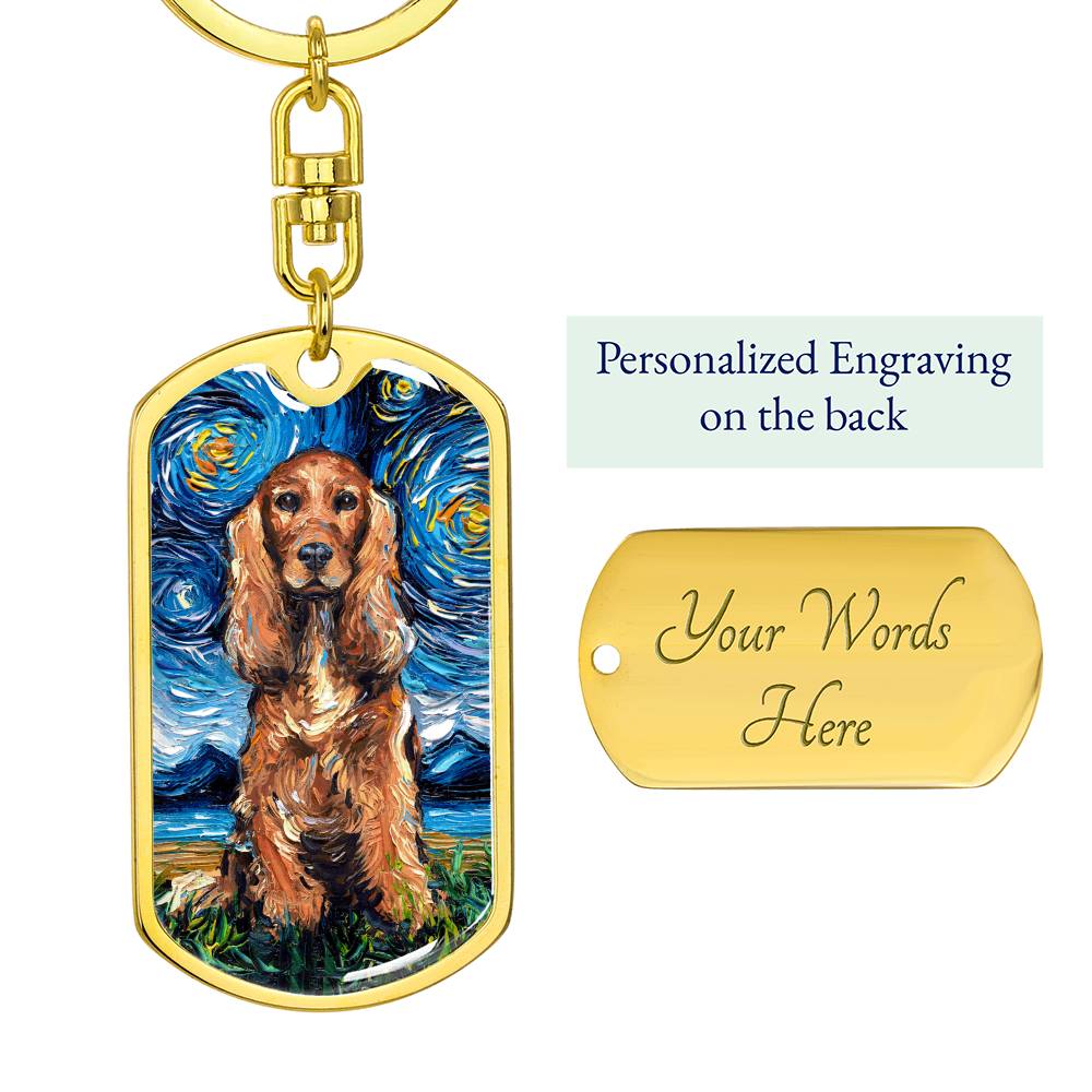 Red Cocker Spaniel Starry Night Dog Tag Keychain