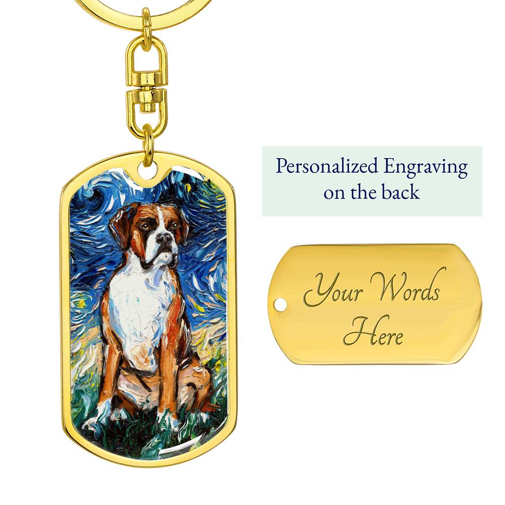 Boxer Starry Night Dog Tag Keychain