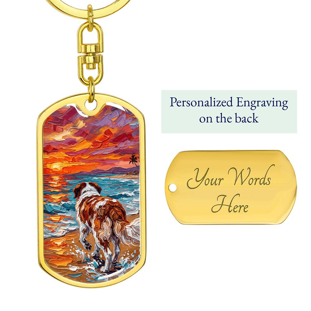 Beach Day - St Bernard Dog Tag Keychain