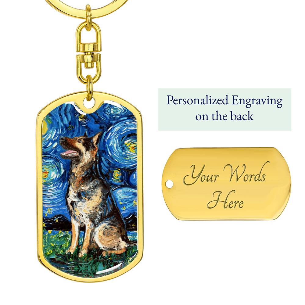 German Shepherd Starry Night Dog Tag Keychain