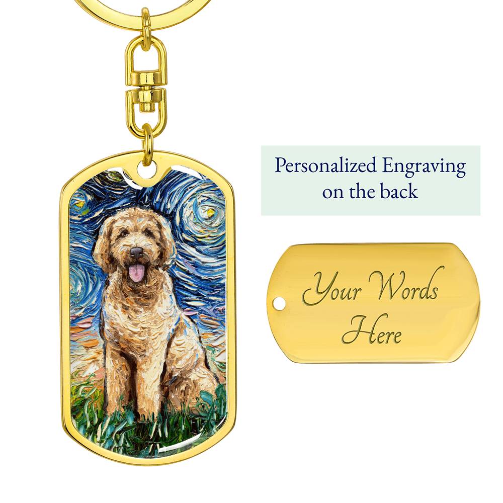 Goldendoodle Starry Night Dog Tag Keychain