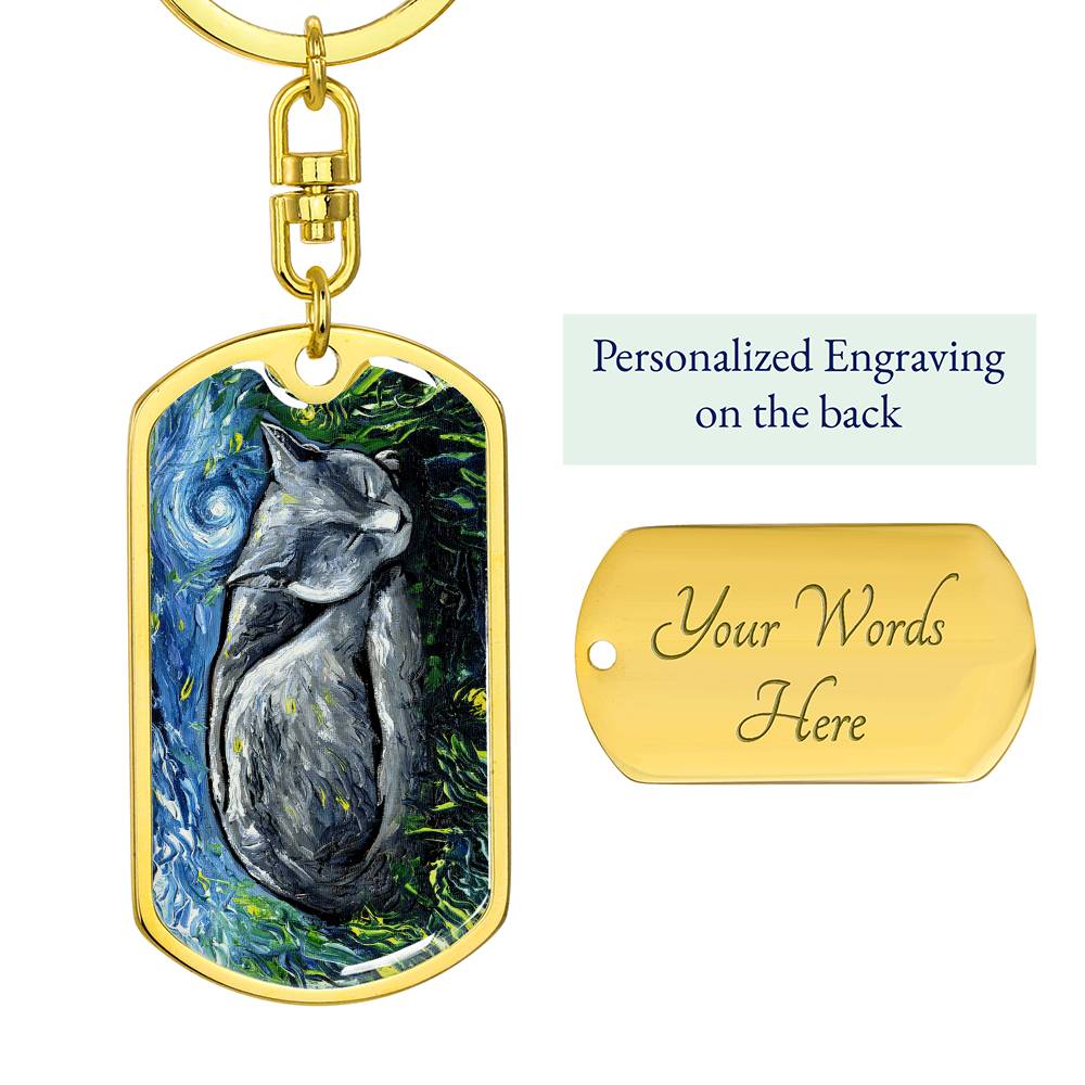 Russian Blue Cat Dog Tag Keychain