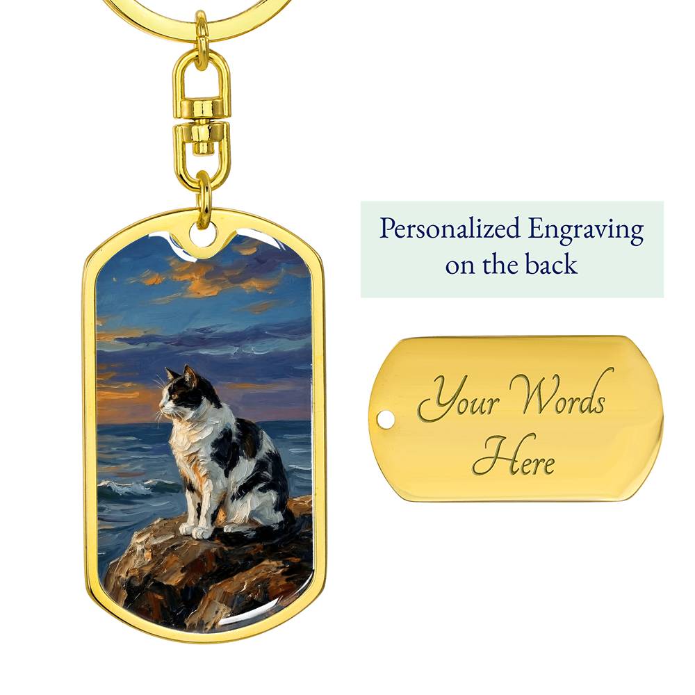 Beach Days - Black and White Magpie Cat Dog Tag Keychain