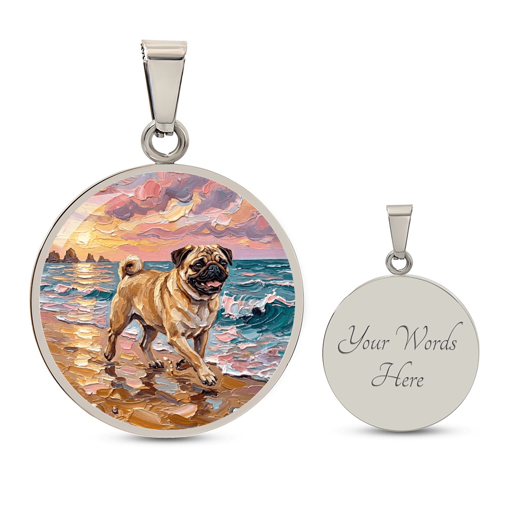 Summer Sunset - Fawn Pug Round Necklace
