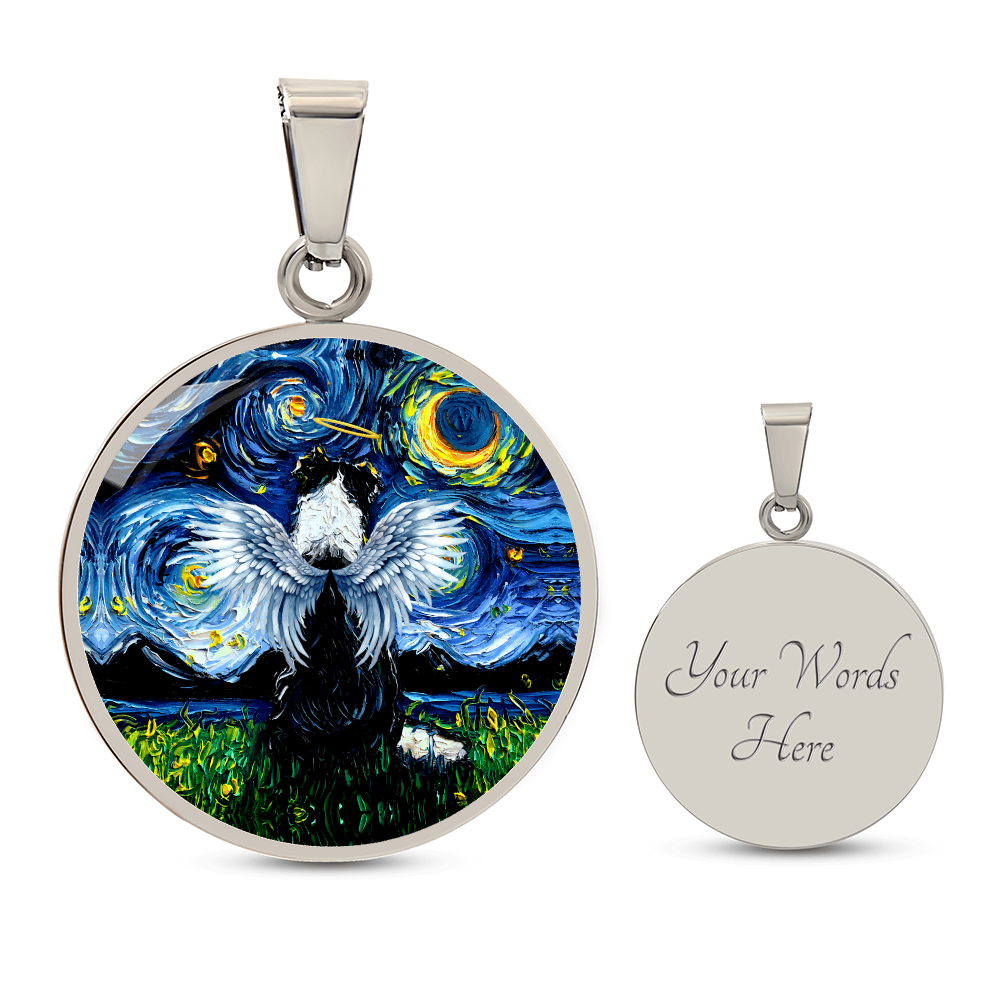 Angel Border Collie Starry Night Round Necklace