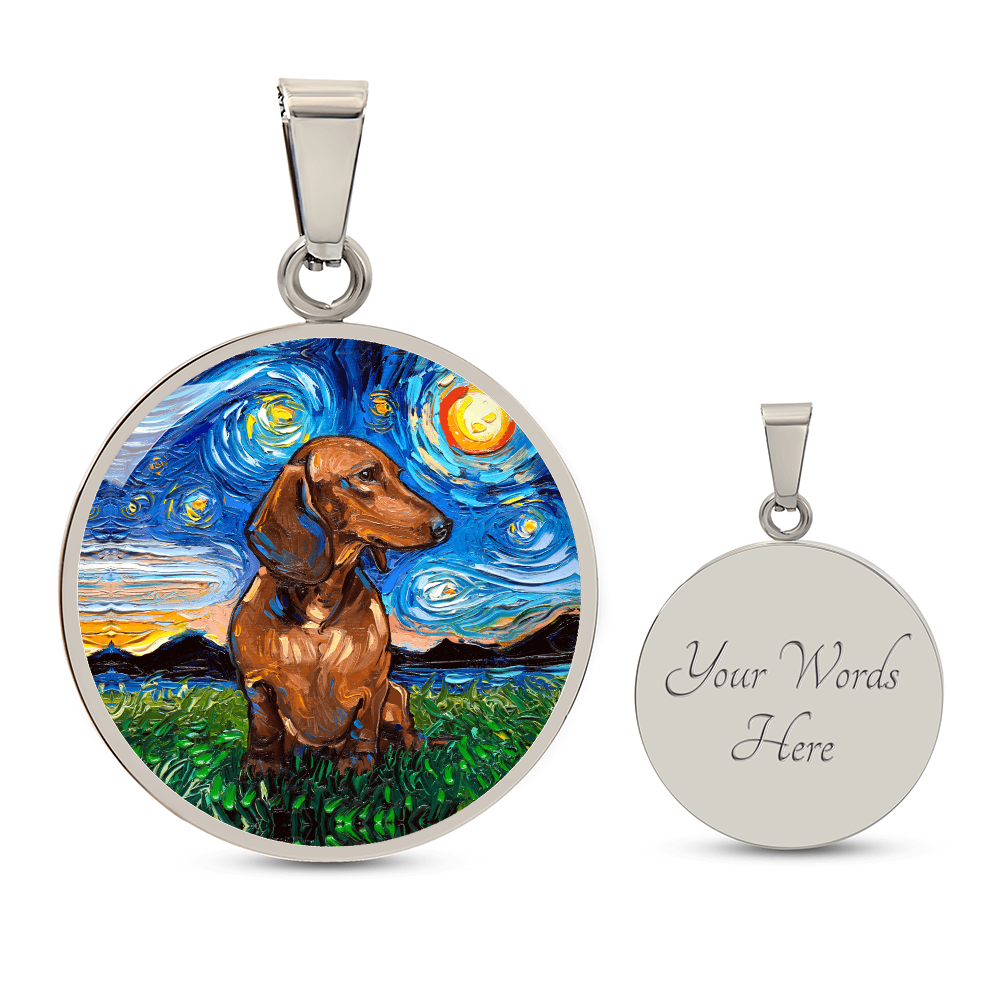 Brown Dachshund Starry Night Round Necklace
