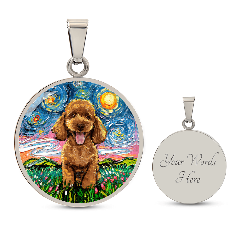 Apricot Poodle Puppy Starry Night Round Necklace