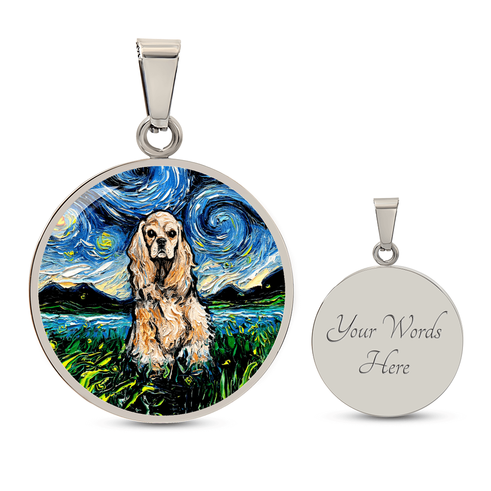 American Cocker Spaniel Starry Night Round Necklace