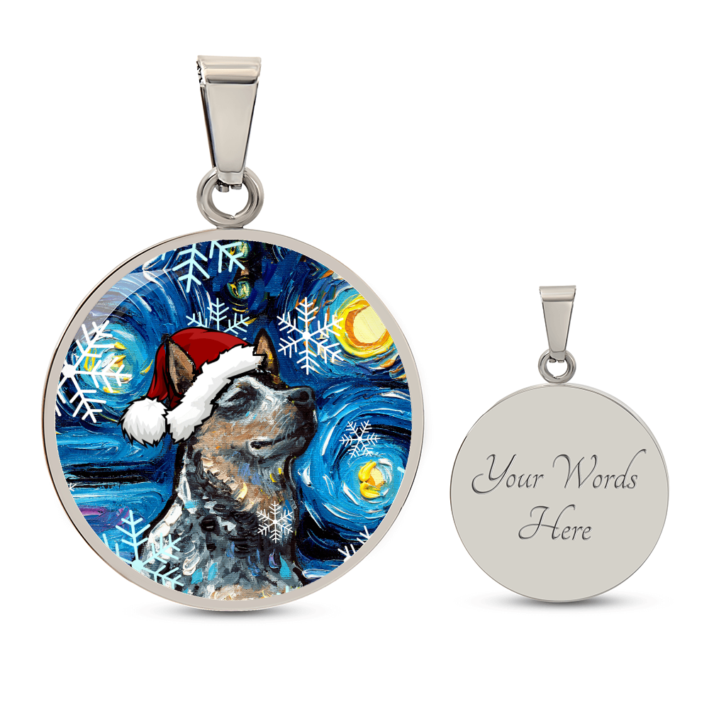 Santa Blue Heeler Starry Night Round Necklace