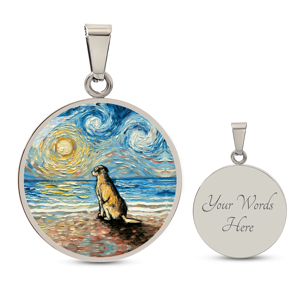 Yellow Labrador Starry Night Beach Round Necklace