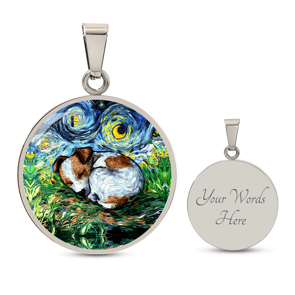 Sleeping Jack Russell Terrier Starry Night Round Necklace