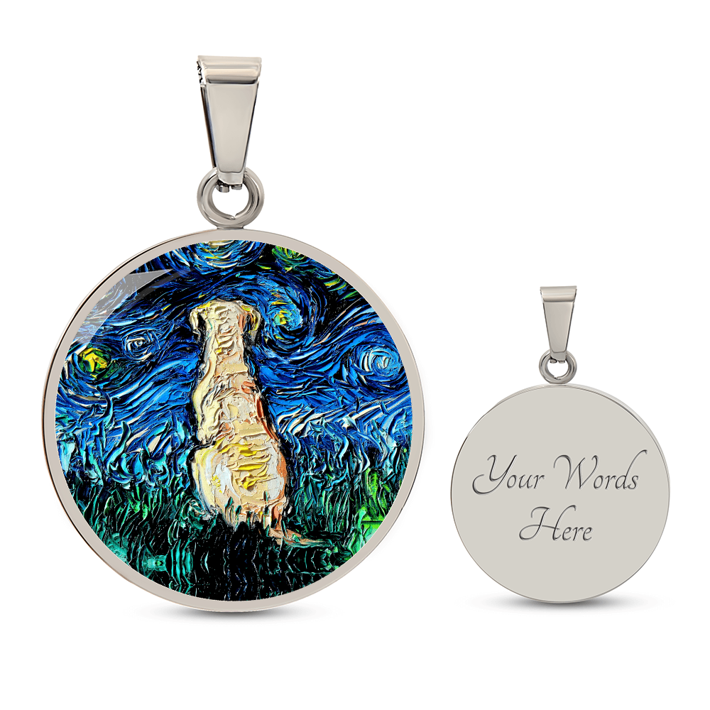 Yellow Labrador Back Starry Night Round Necklace