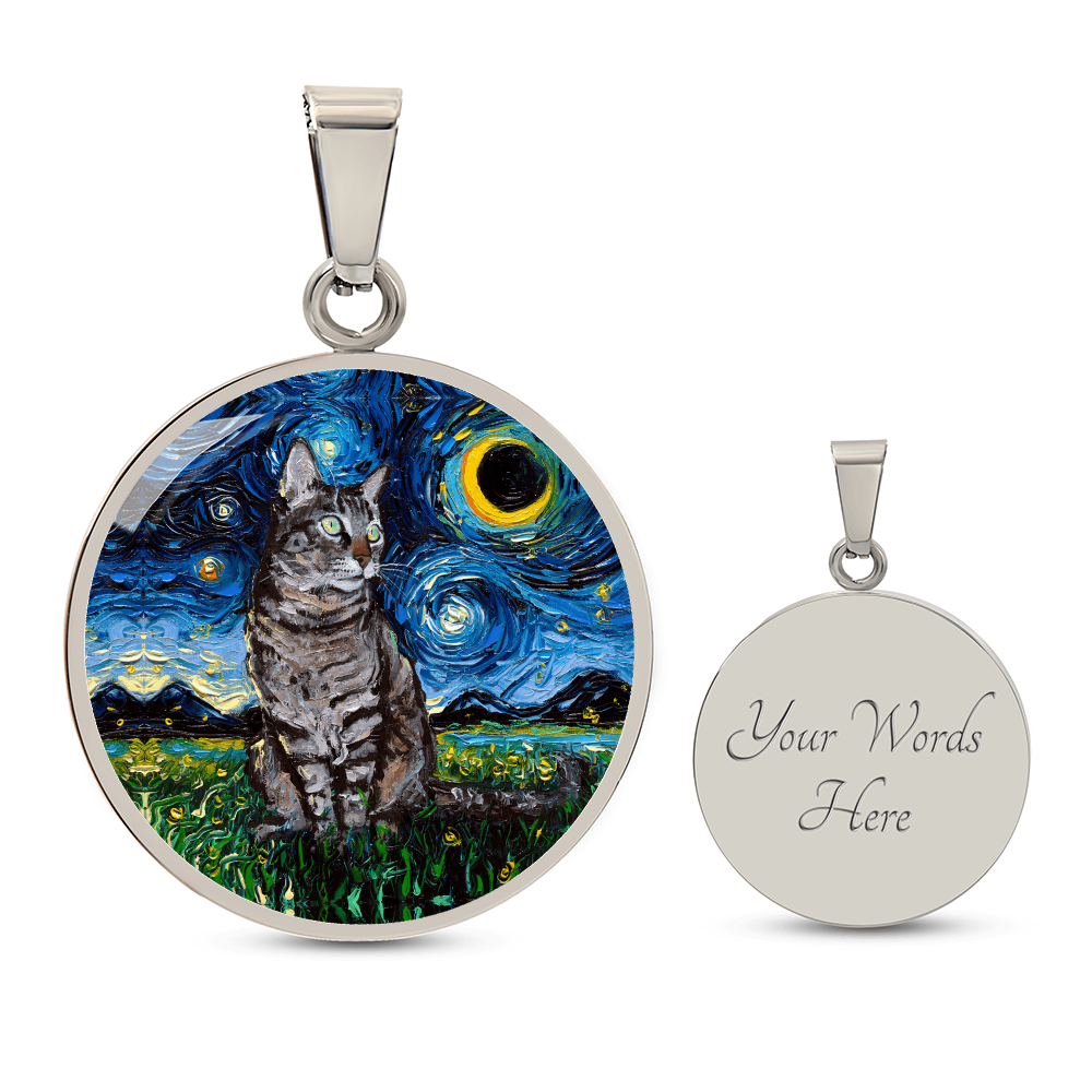 Tabby Cat Starry Night Round Necklace