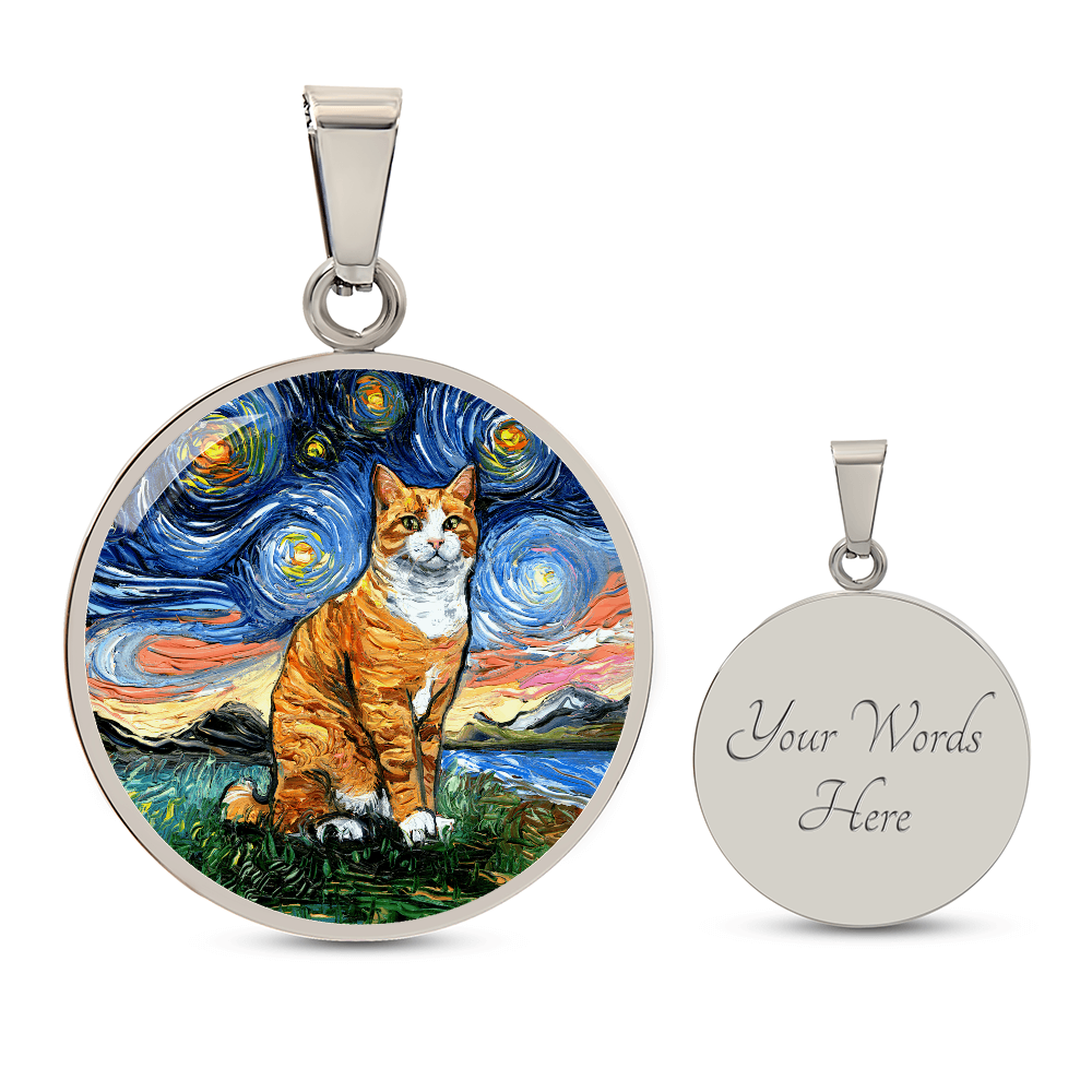 Orange Tuxedo Tabby Starry Night Round Pendant