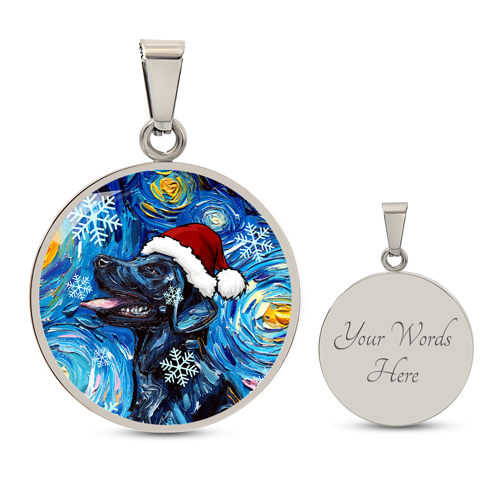 Santa Black Labrador Starry Night Round Necklace