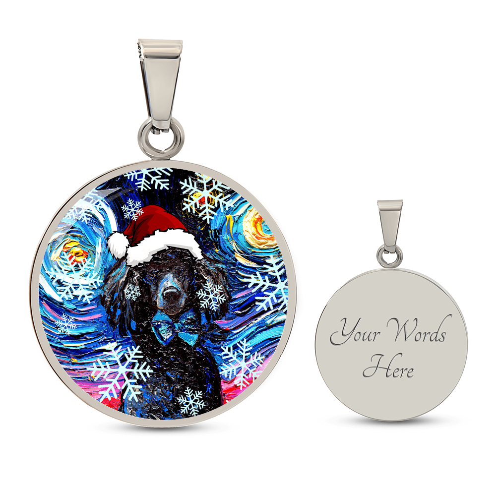 Santa Black Poodle Starry Night Round Necklace