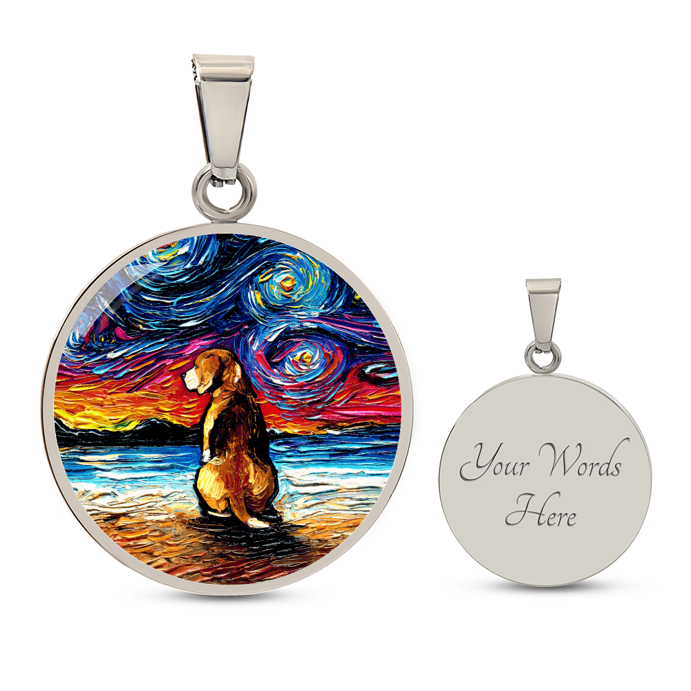 Beagle at the Beach Starry Night Round Necklace