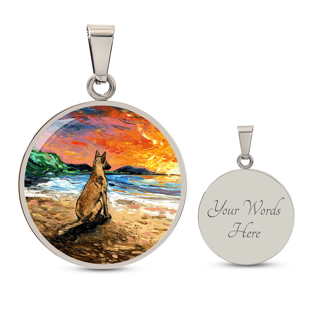 Beach Days - Belgian Malinois Starry Night Round Necklace