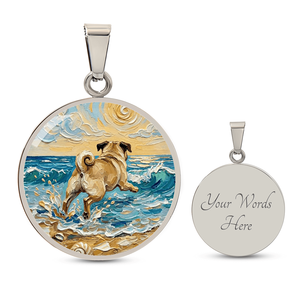 Frolicking Pug Round Necklace