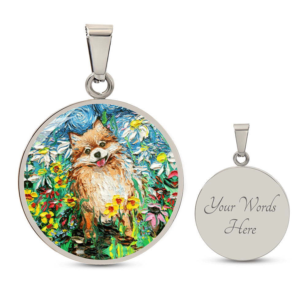 Happy Pomeranian Starry Night Round Necklace