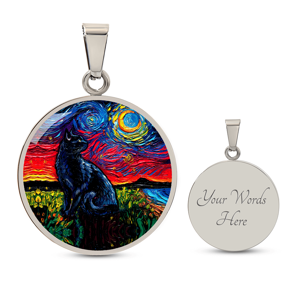 Black Cat 2 Starry Night Round Necklace