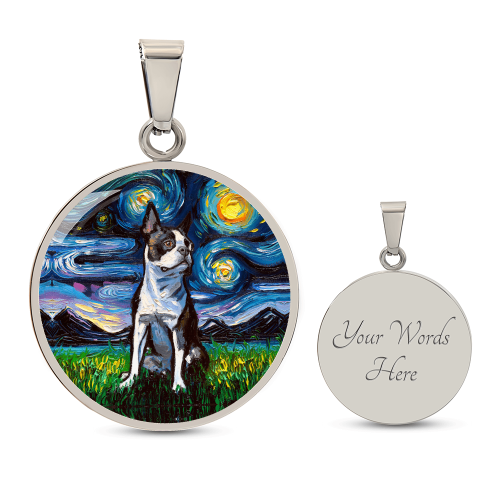 Boston Terrier Starry Night Round Necklace