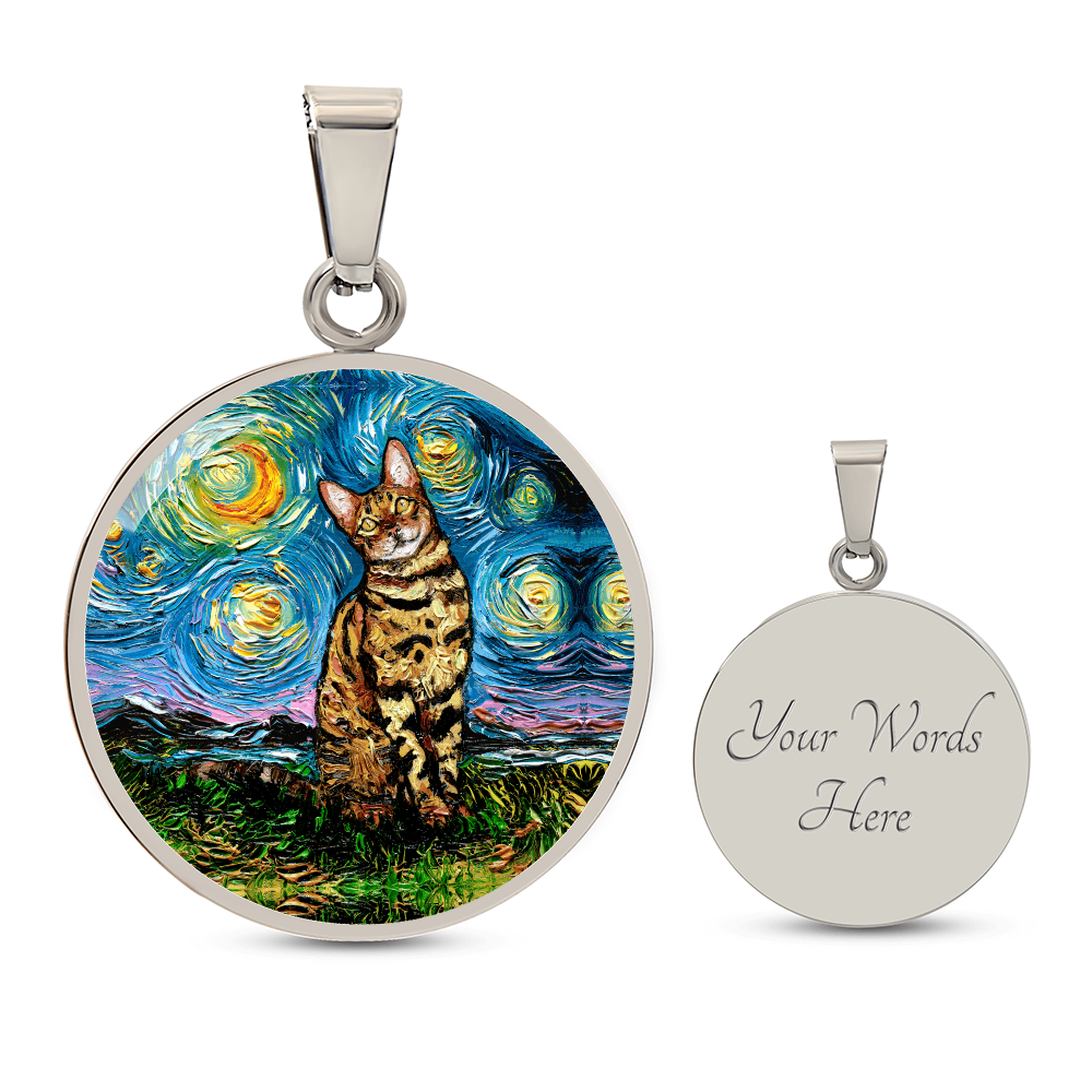 Bengal Cat Starry Night Round Necklace