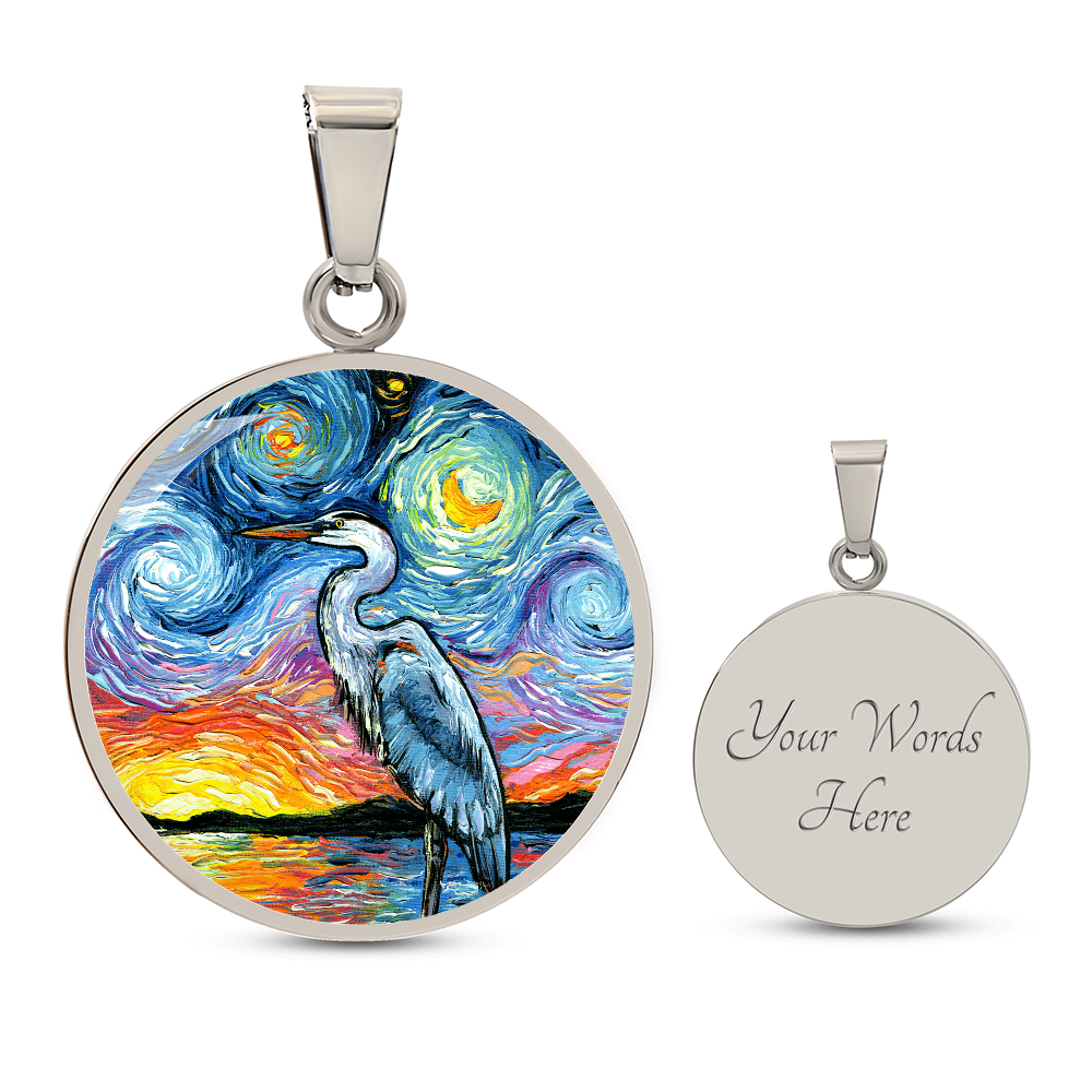 Blue Heron Starry Night Round Necklace