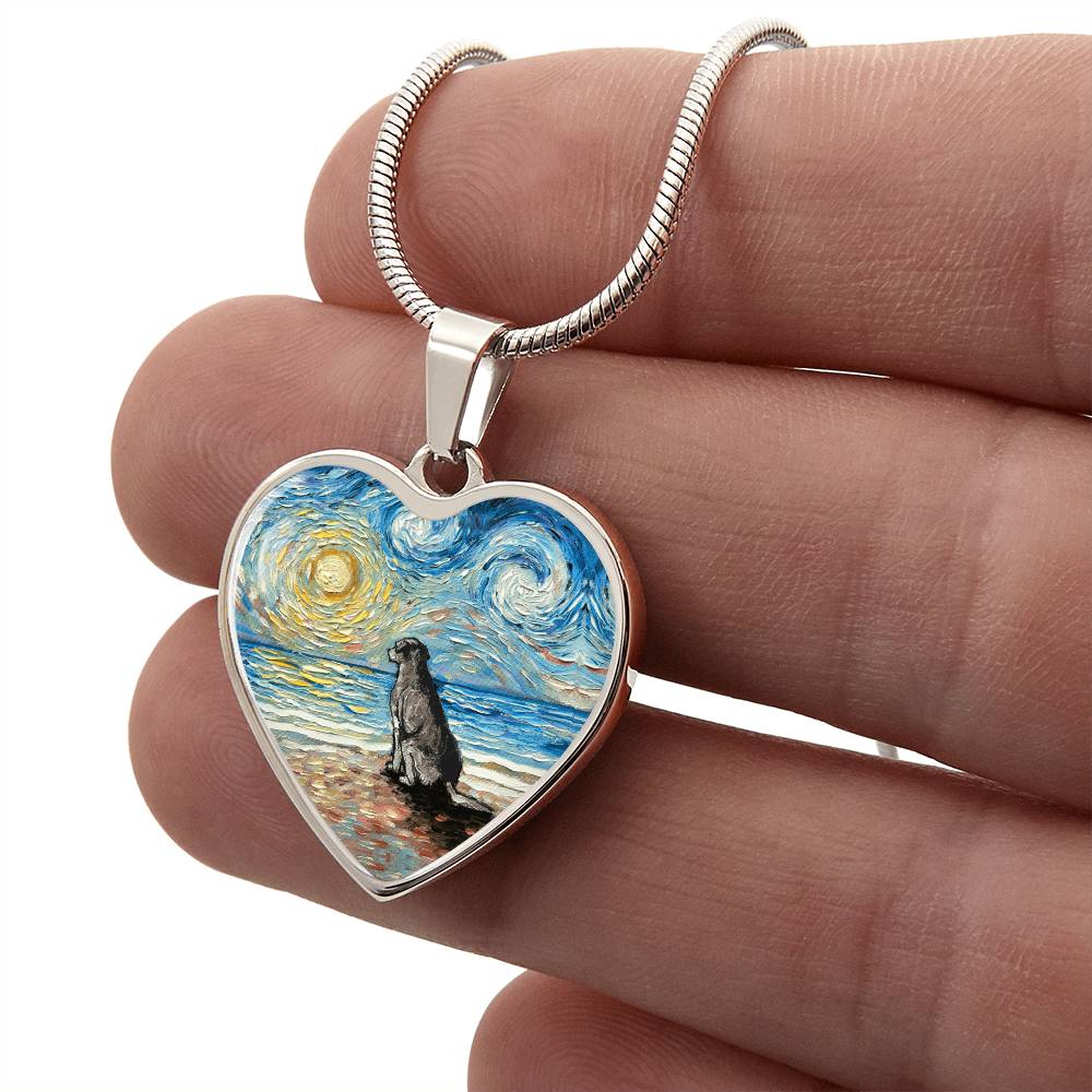Beach Days - Silver Labrador Starry Night Heart Necklace