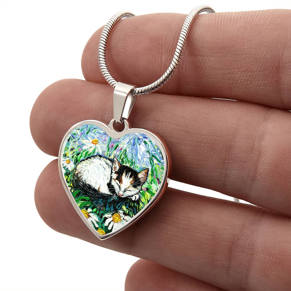 Kitten Sweet Dreams Starry Night Heart Necklace