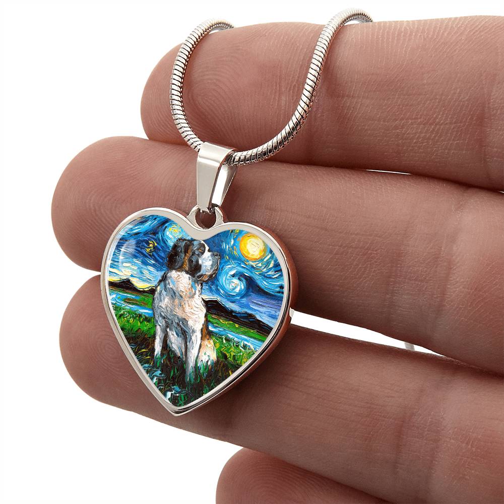 Saint Bernard Starry Night Heart Necklace